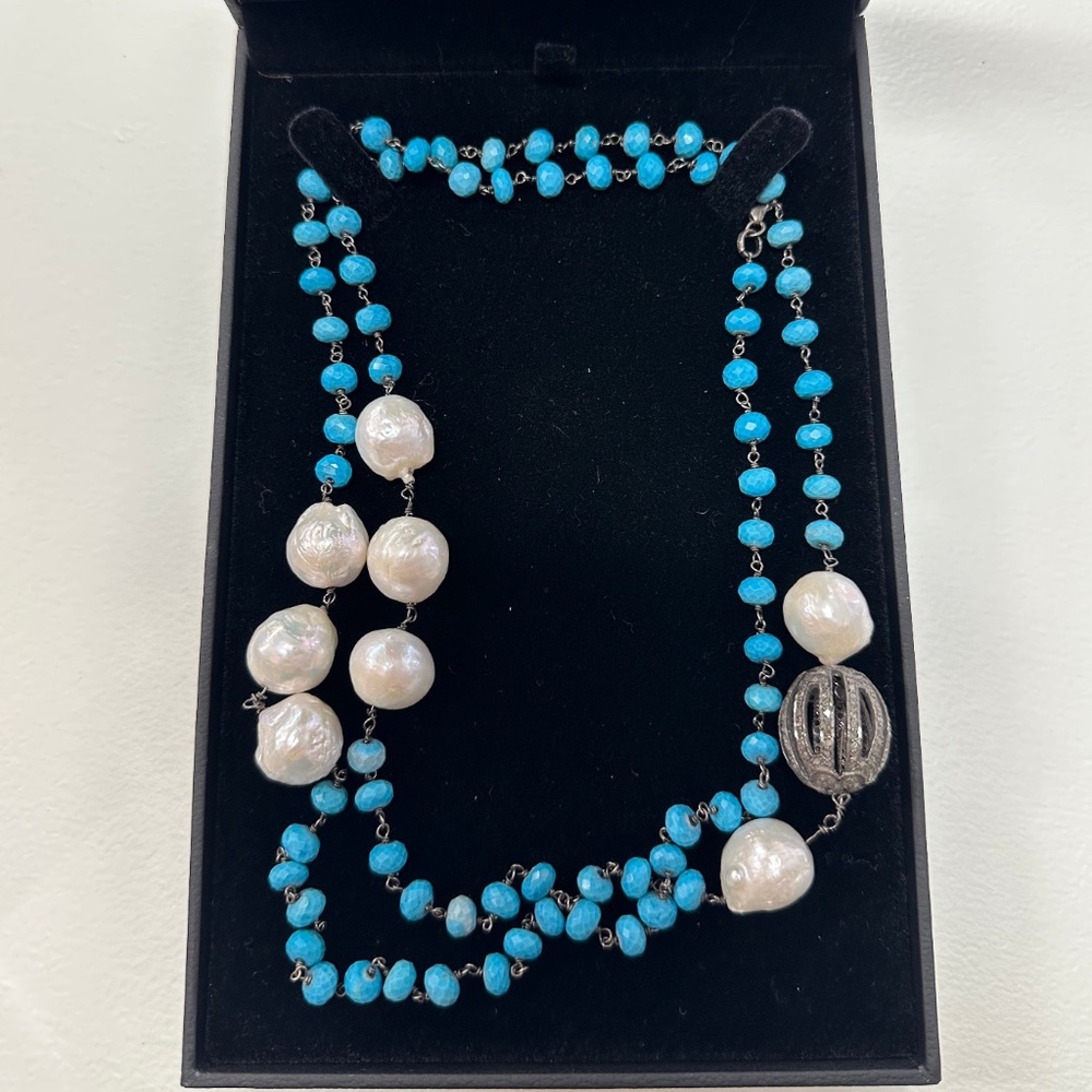 Long Turquoise and Diamond Necklace